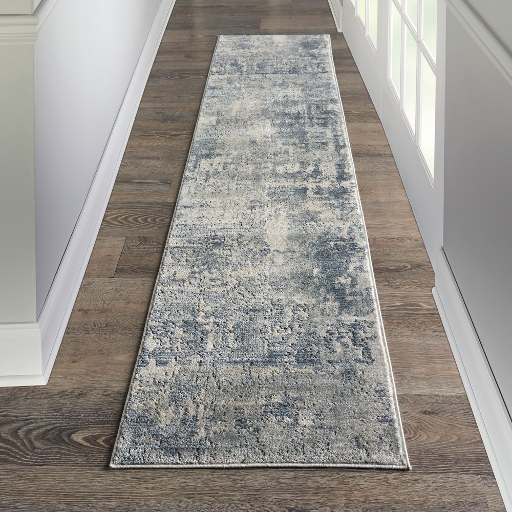 Quarry QUA04 Abstract Distressed Runner Rugs in Grey Beige by Nourison